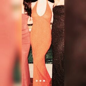 NWT Gunne Sax Orange Glitter Full Length Gown.